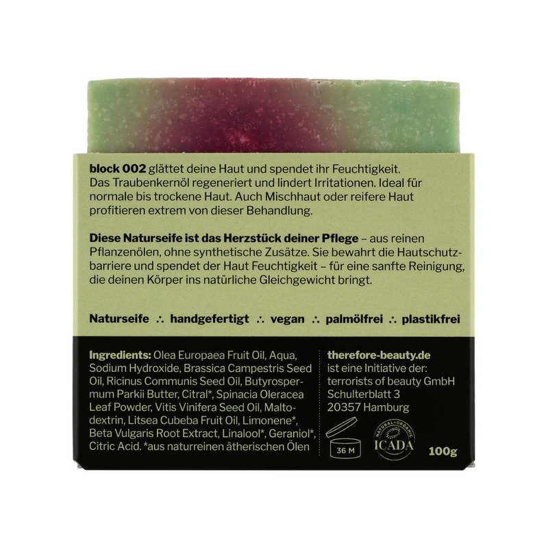 Seife block 002 | bei reifer Haut und Mischhaut | sanft mit Traubenkernöl
