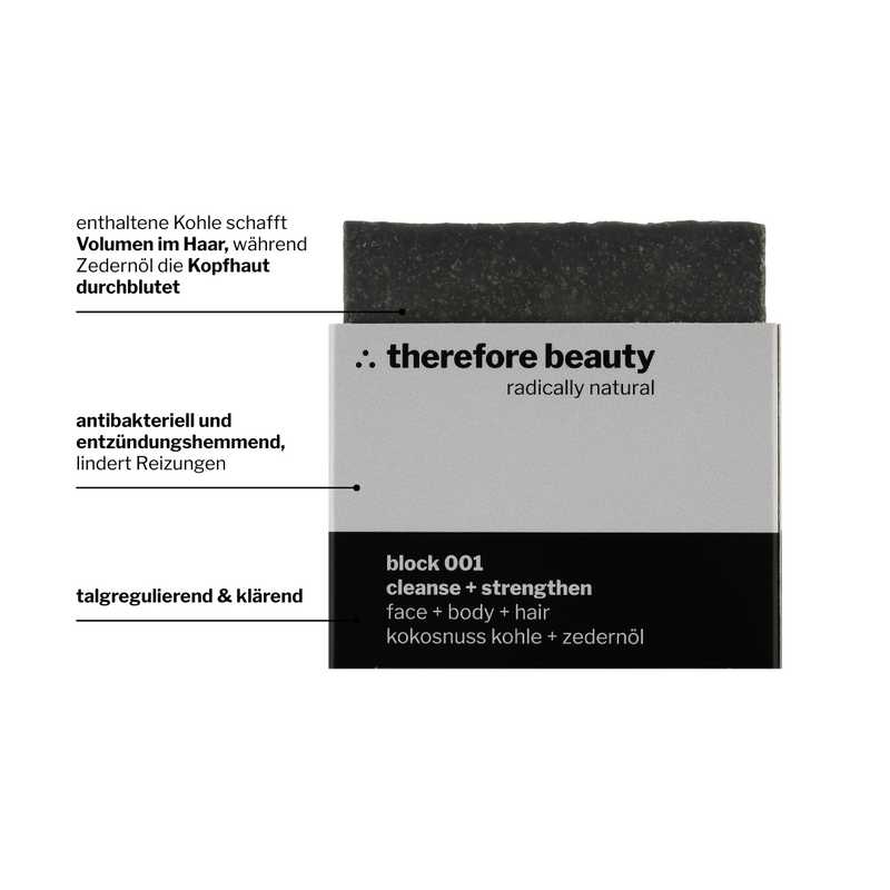 Seife block 001 | bei unreiner, fettiger Haut | bei fettigem Haar | mit Aktivkohle + Zedernöl